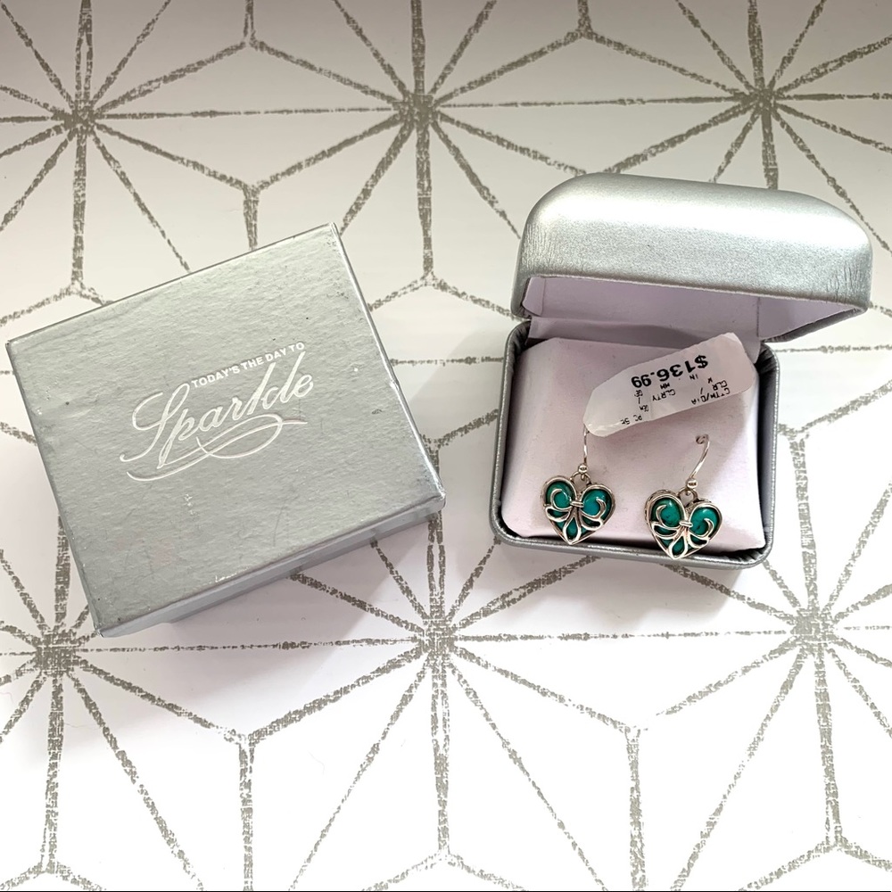 NWT Silver and Turquoise Heart Drop Earrings